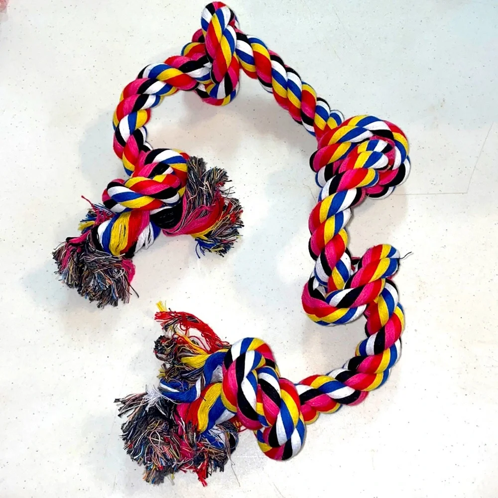 🎉HP🎉NWOT Large Dog 5 Knot Rope Toy Pink & Yellow
